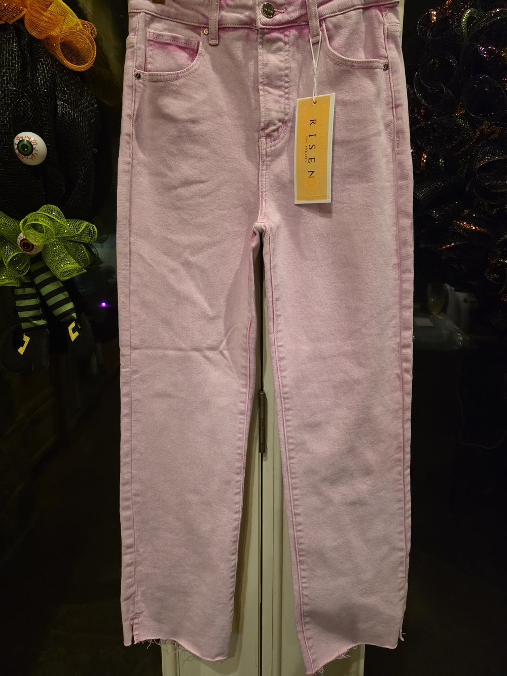Risen Jeans High Rise Raw Hem Slit Straight Pants (Style: RDP5507)